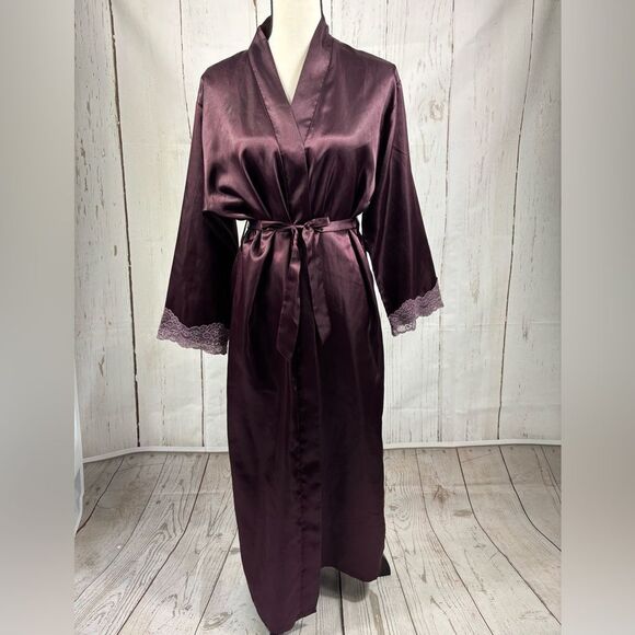 Other - Dark Burgundy Wine Long Robe with Lace Trim
